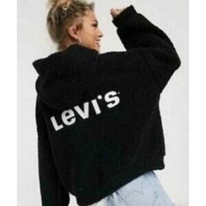 Levi's Anna sherpa teddy black hoodie embroidered logo warm cozy small medium